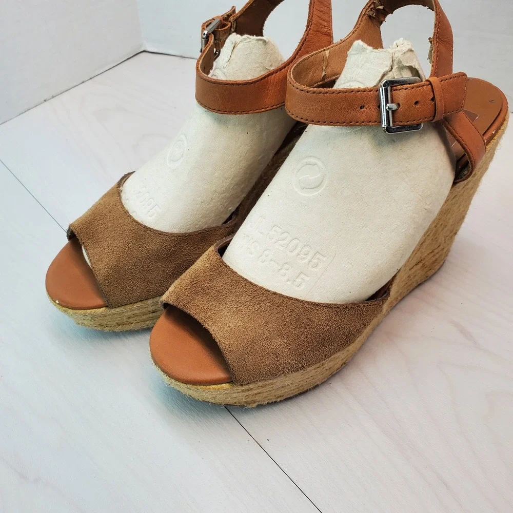 Dolce Vita DV Nude Suede Tan Leather Ankle Strap Wedge Espadrille Sandals Size 8